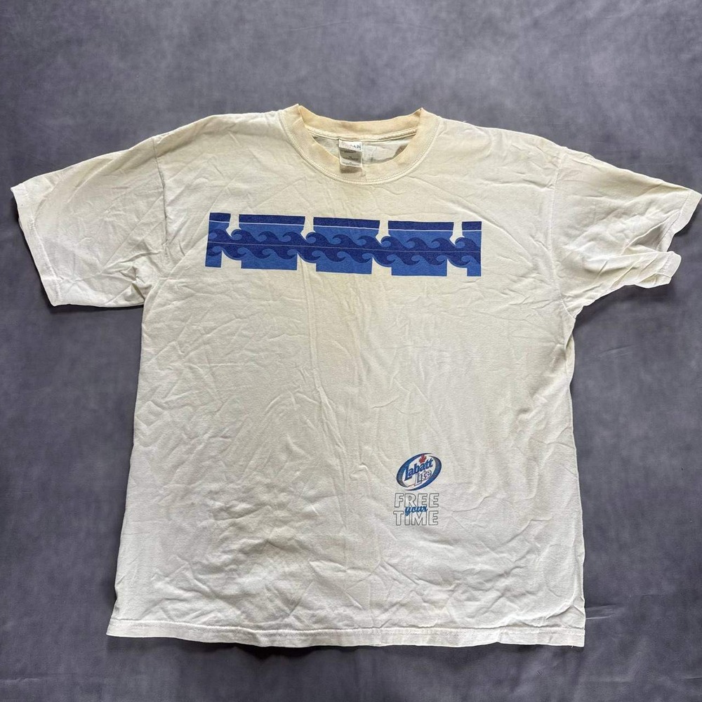 Vintage Labatt Lite Beer T-Shirt White Blue Graphic Free Your Time Promo Mens L